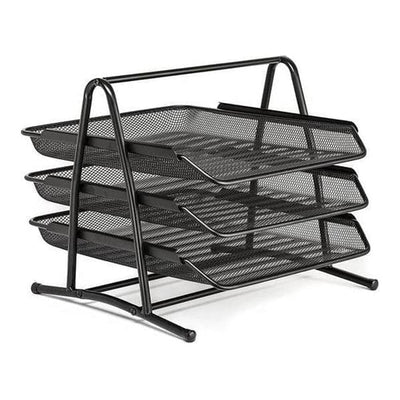 3-Layer Metal Mesh Paper Tray – Black