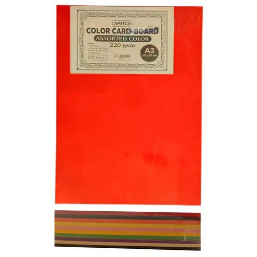 Premium color card board 220gsm A3 assorted colors,100 sheets