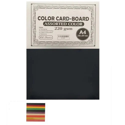 Premium color card board 220gsm A4 assorted colors 100 sheets