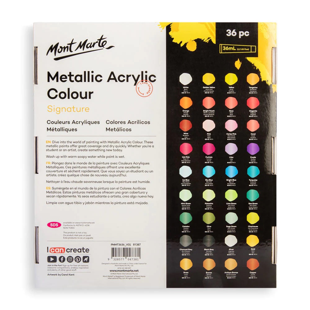 Metallic Acrylic Colour Paint Set Signature 36pc x 36ml (1.2 US fl.oz)