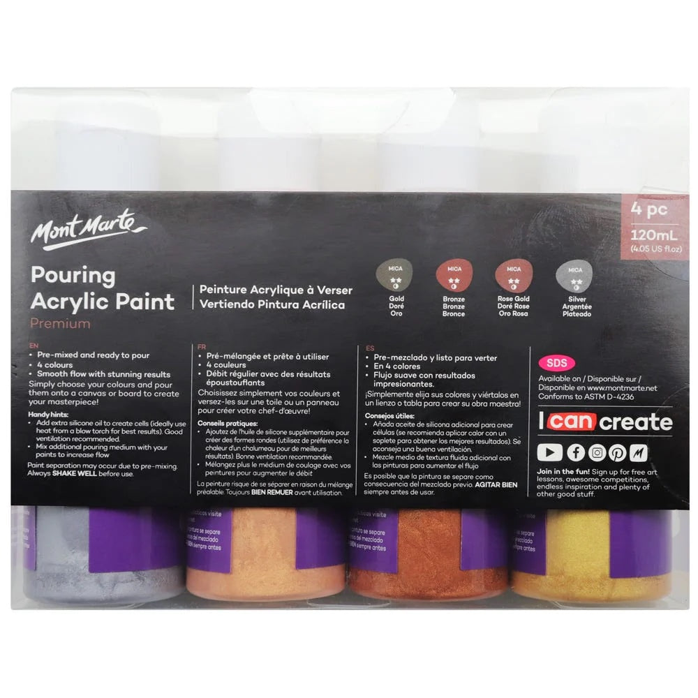 Pouring Acrylic Paint Set Premium 4pc x 120ml (4.05 US fl.oz) - Metallic
