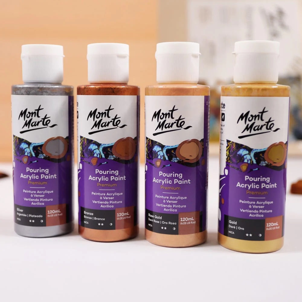 Pouring Acrylic Paint Set Premium 4pc x 120ml (4.05 US fl.oz) - Metallic