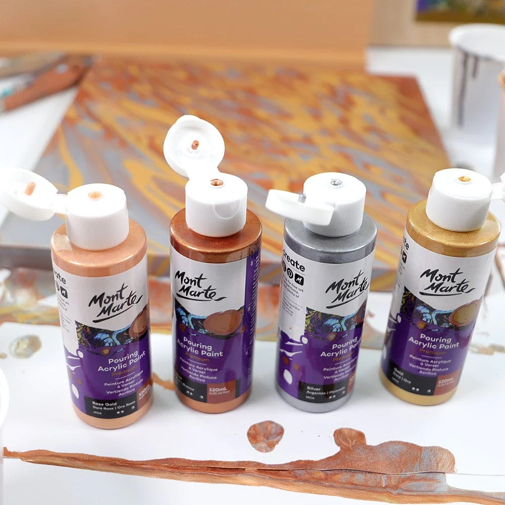 Pouring Acrylic Paint Set Premium 4pc x 120ml (4.05 US fl.oz) - Metallic