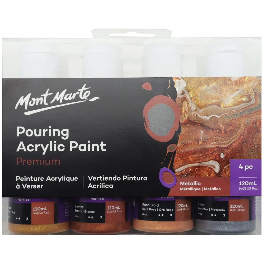Pouring Acrylic Paint Set Premium 4pc x 120ml (4.05 US fl.oz) - Metallic