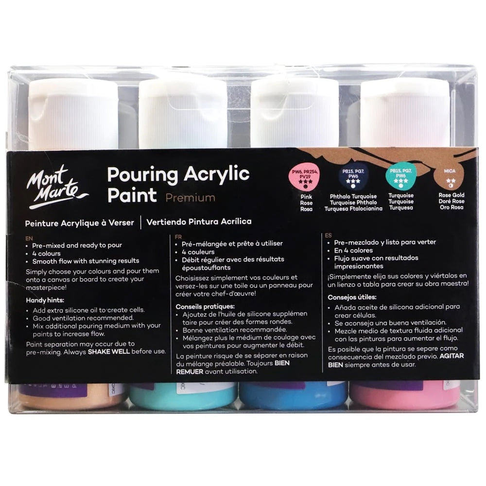 Pouring Acrylic Paint Set Premium 4pc x 60ml (2 US fl.oz) - Flamingo