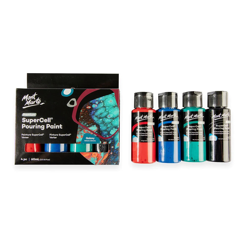 SuperCell Pouring Paint Set Premium 4pc x 60ml (2 US fl.oz) - Galaxy