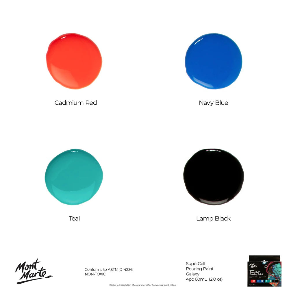 SuperCell Pouring Paint Set Premium 4pc x 60ml (2 US fl.oz) - Galaxy