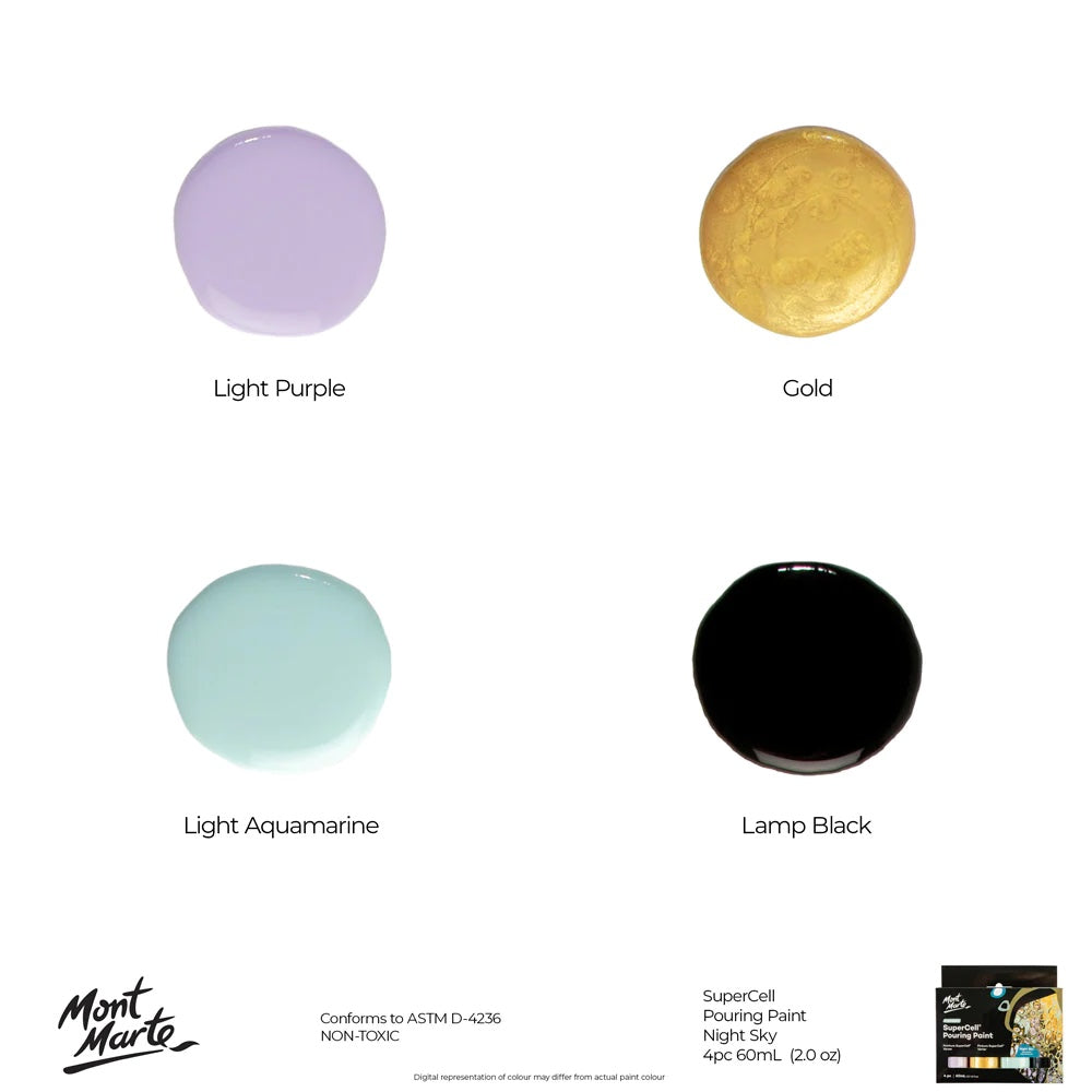 SuperCell Pouring Paint Set Premium 4pc x 60ml (2 US fl.oz) - Night Sky