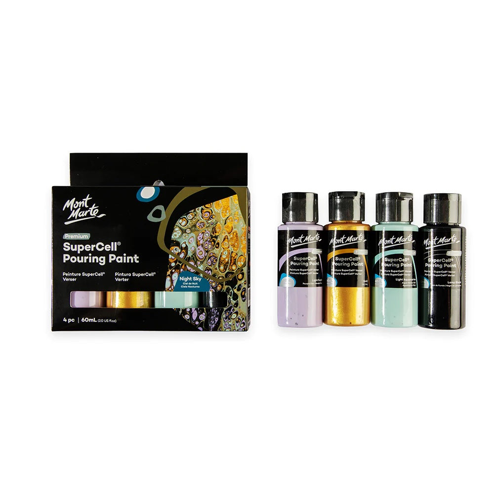 SuperCell Pouring Paint Set Premium 4pc x 60ml (2 US fl.oz) - Night Sky