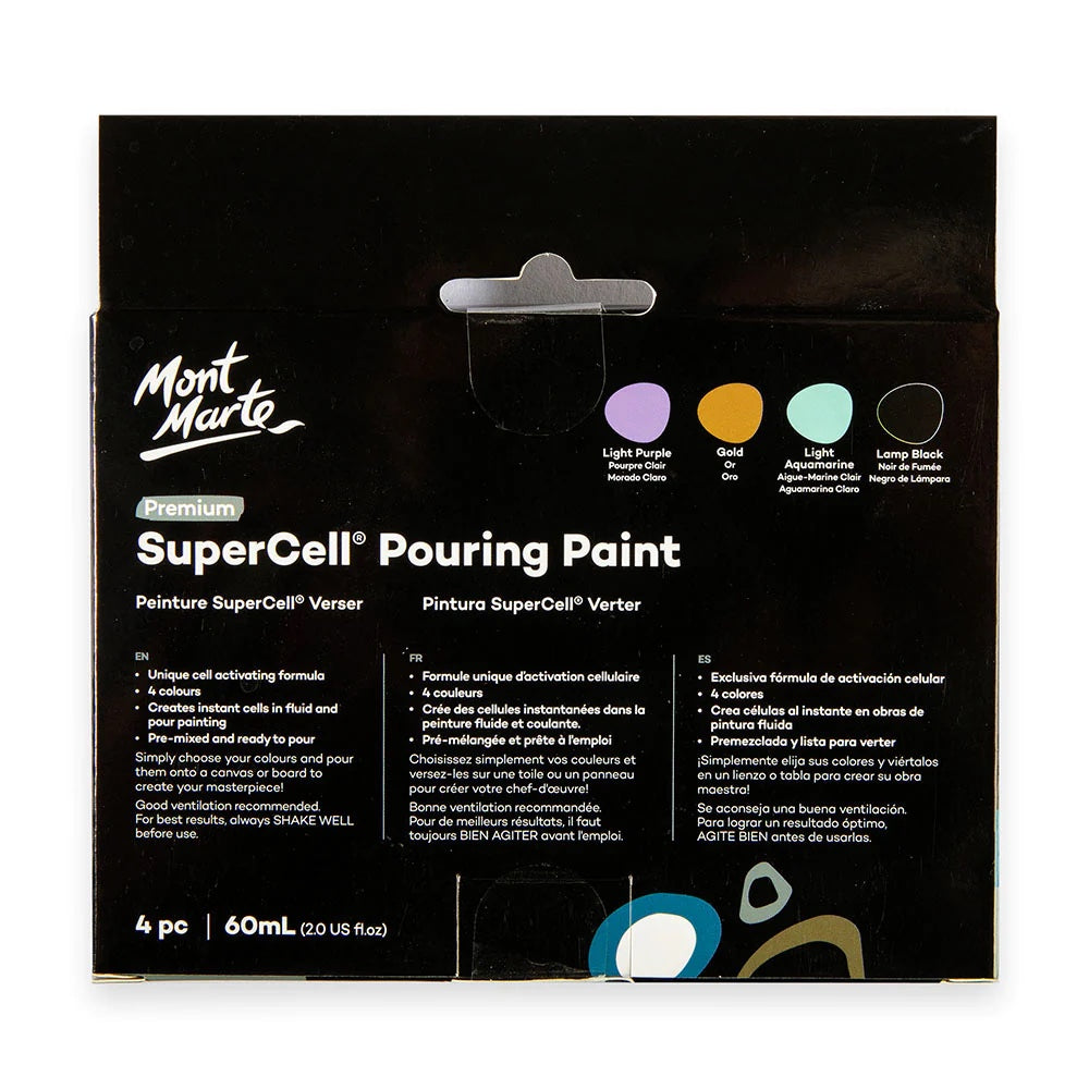 SuperCell Pouring Paint Set Premium 4pc x 60ml (2 US fl.oz) - Night Sky
