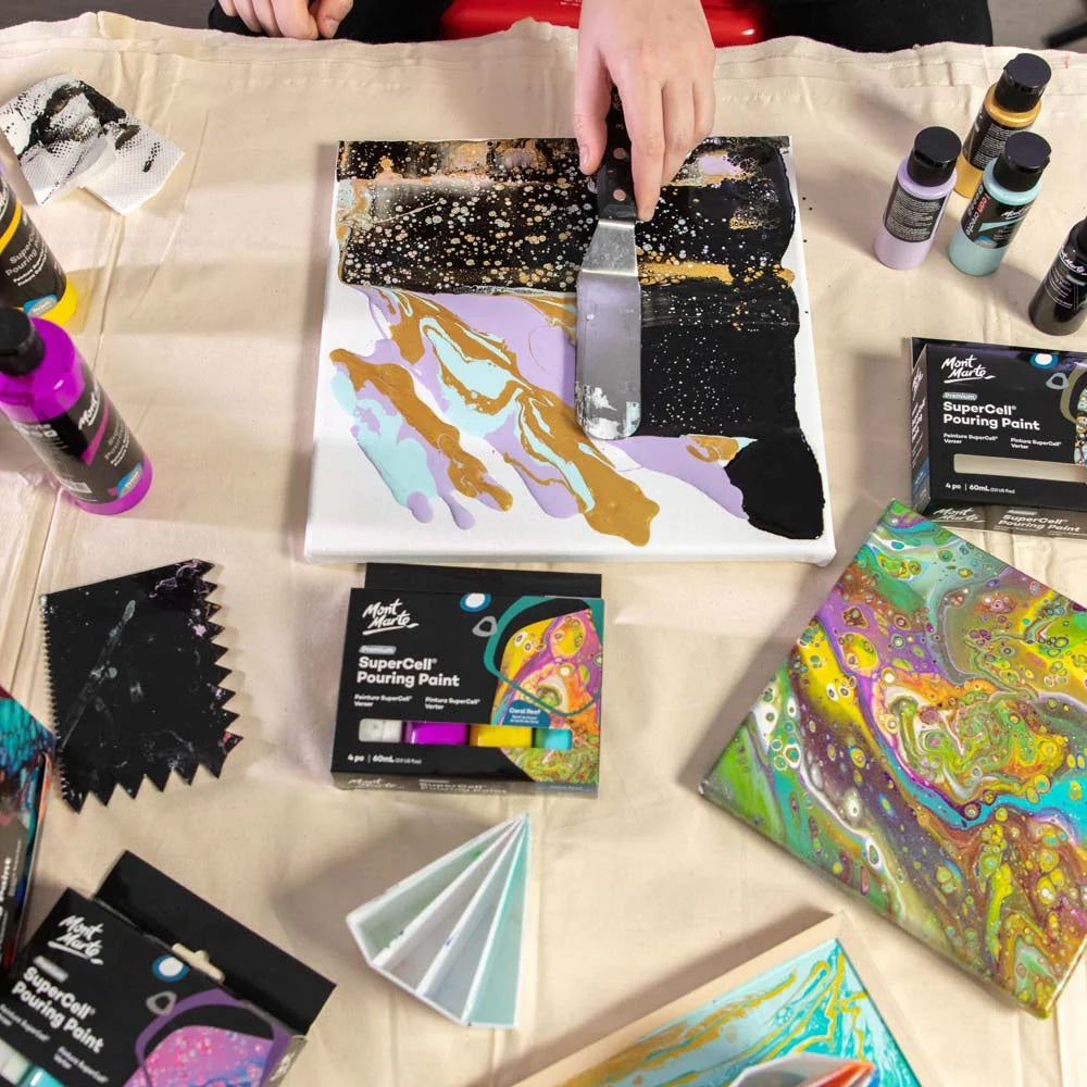 SuperCell Pouring Paint Set Premium 4pc x 60ml (2 US fl.oz) - Night Sky