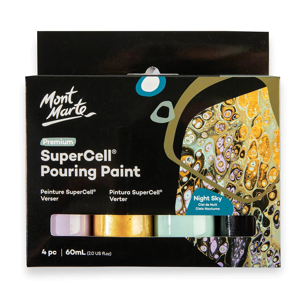 SuperCell Pouring Paint Set Premium 4pc x 60ml (2 US fl.oz) - Night Sky
