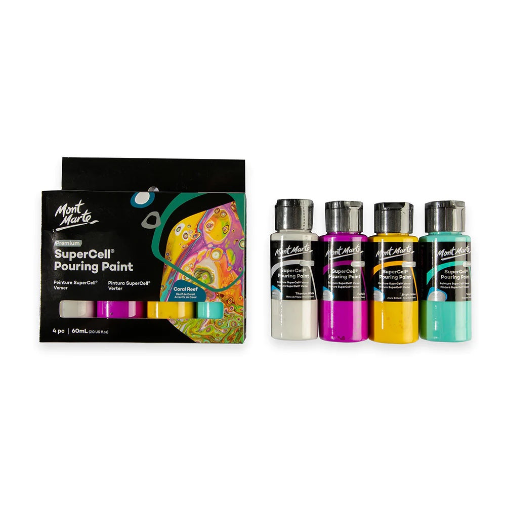 SuperCell Pouring Paint Set Premium 4pc x 60ml (2 US fl.oz) - Coral Reef