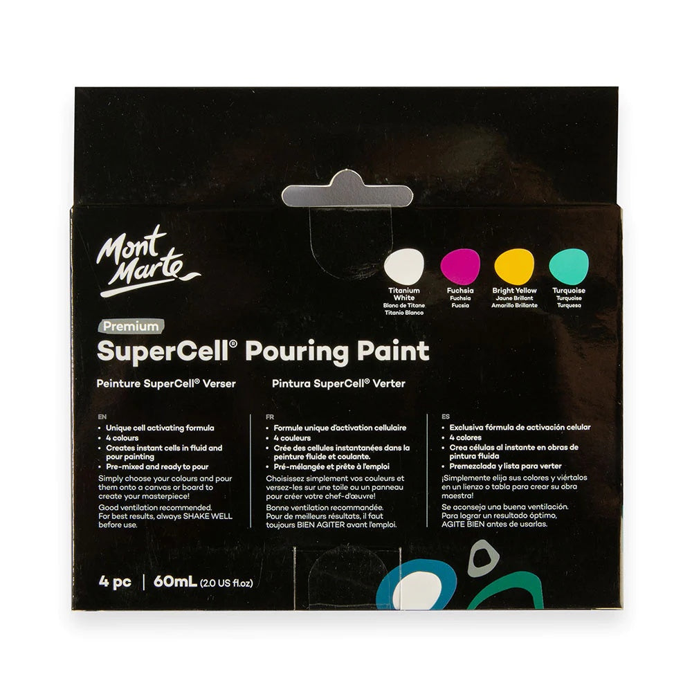 SuperCell Pouring Paint Set Premium 4pc x 60ml (2 US fl.oz) - Coral Reef