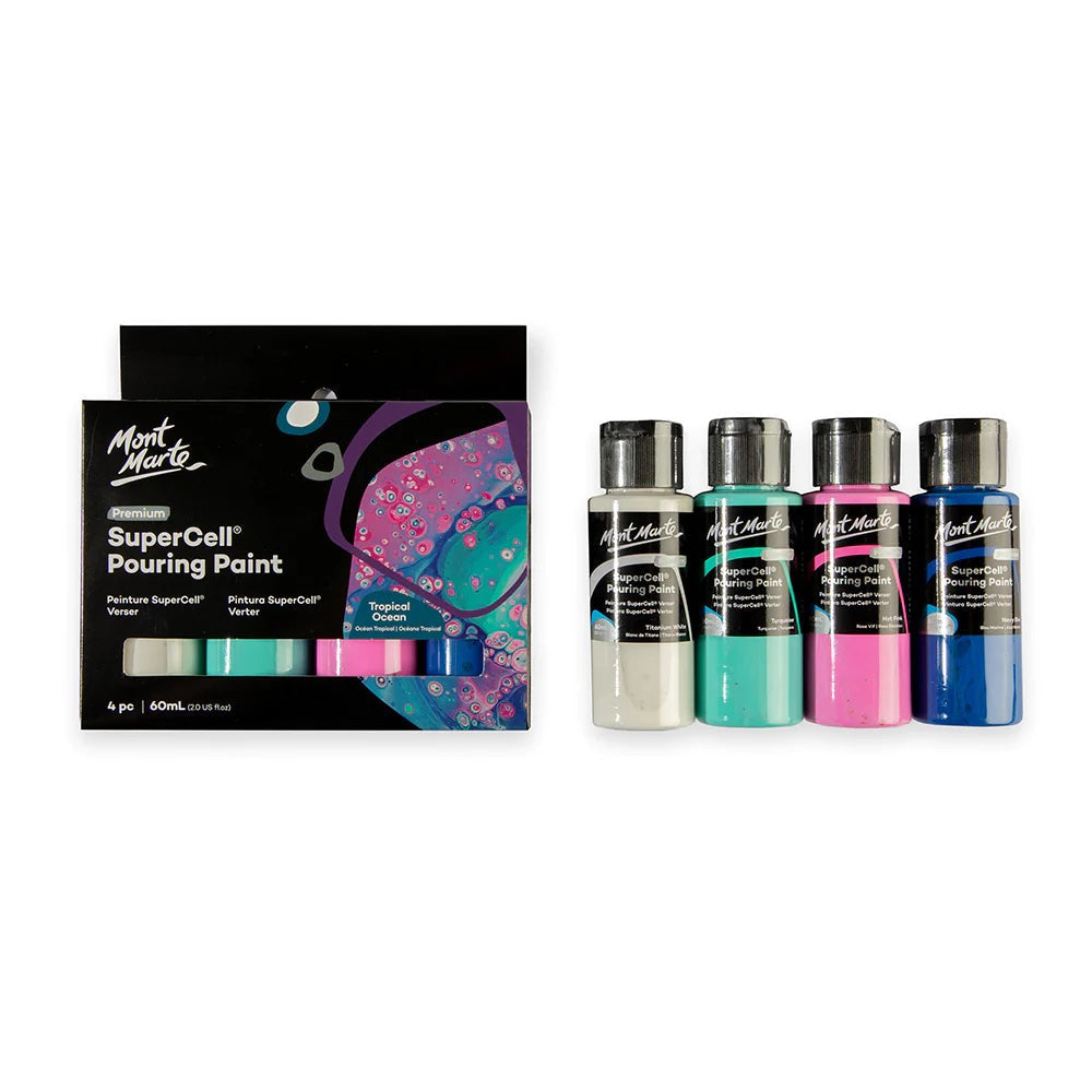 SuperCell Pouring Paint Set Premium 4pc x 60ml (2 US fl.oz) - Tropical Ocean