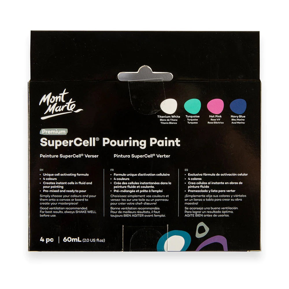 SuperCell Pouring Paint Set Premium 4pc x 60ml (2 US fl.oz) - Tropical Ocean