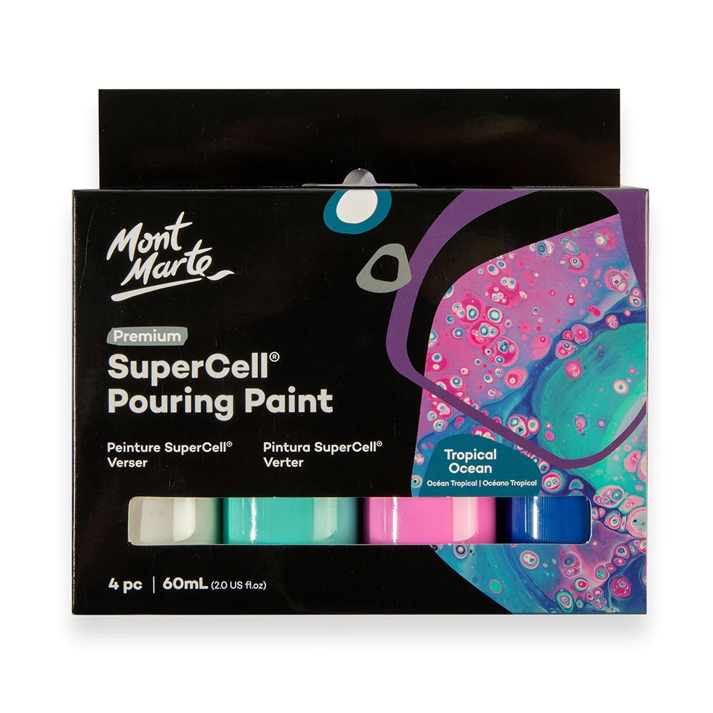 SuperCell Pouring Paint Set Premium 4pc x 60ml (2 US fl.oz) - Tropical Ocean