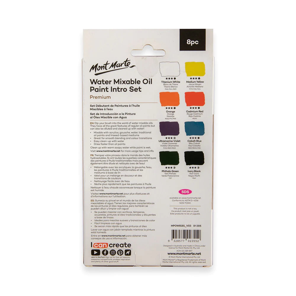 Water Mixable Oil Paint Intro Set Premium 8pc x 18ml (0.6 US fl.oz)