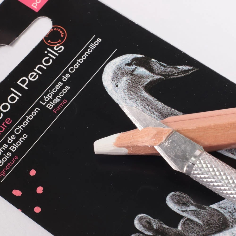 White Charcoal Pencils Lge Hex Signature 2pc