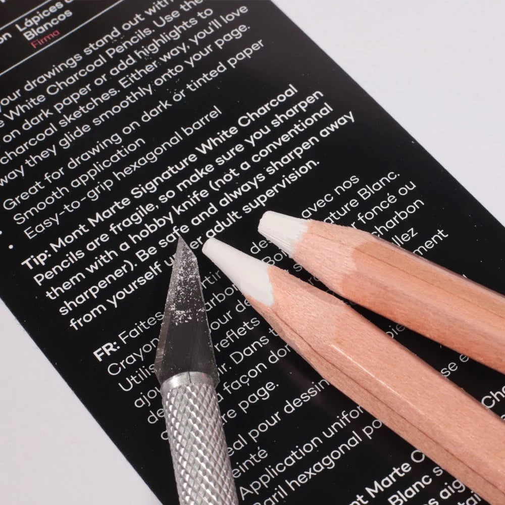 White Charcoal Pencils Lge Hex Signature 2pc