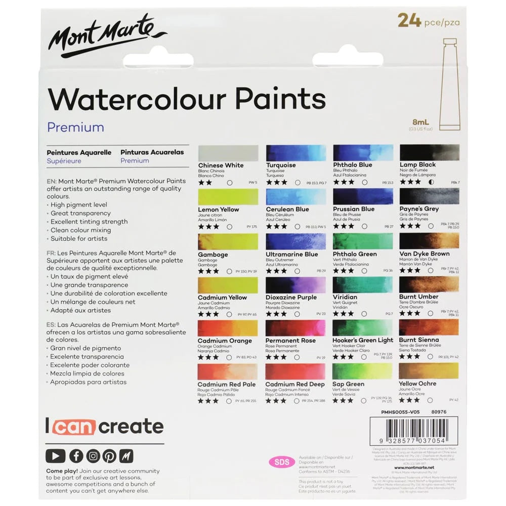 Watercolour Paints Premium 24pc x 8ml (0.3 US fl.oz)