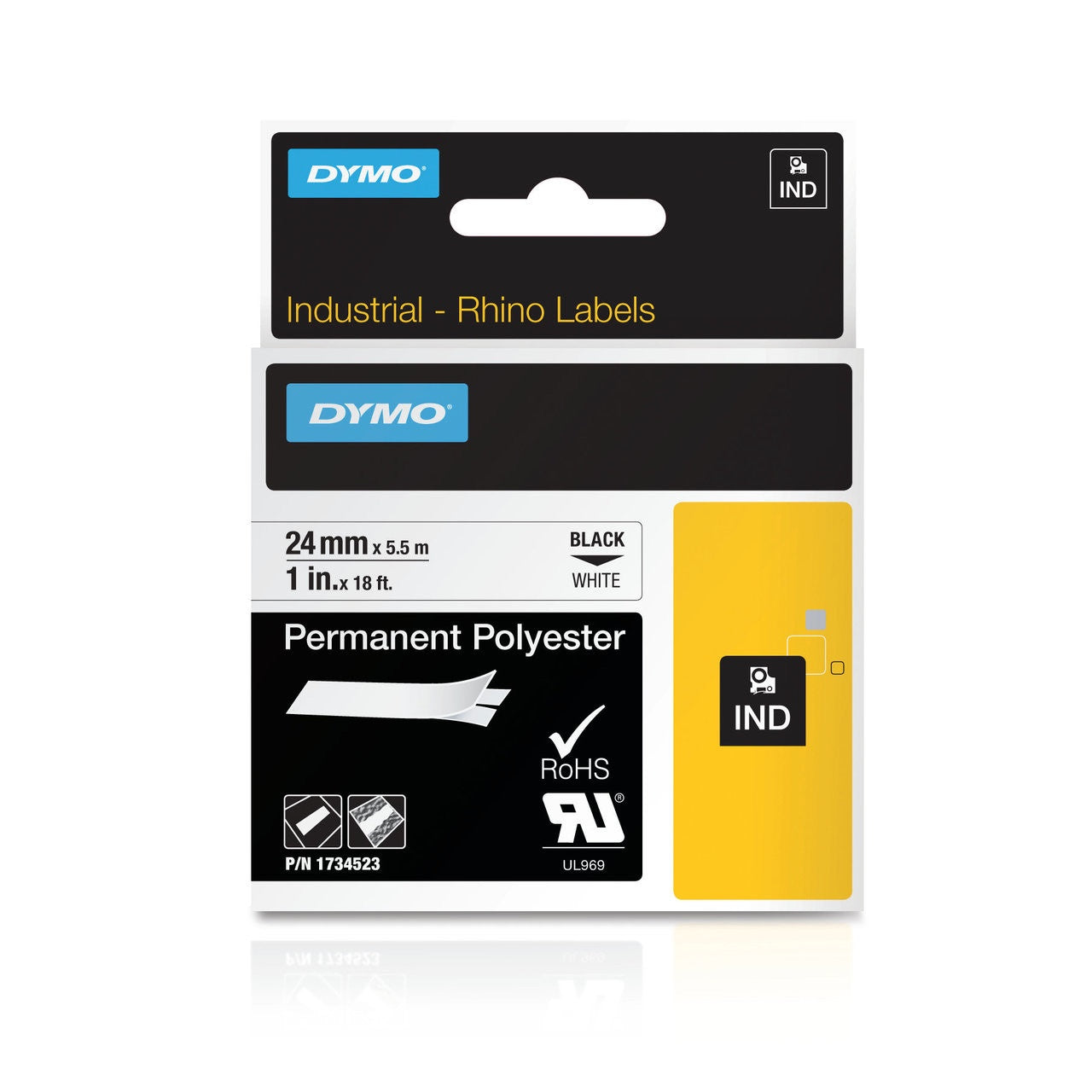 Dymo Rhino 1734523 Industrial Label Tape 24MMX5.5M Permanent Polyester Black  On  White
