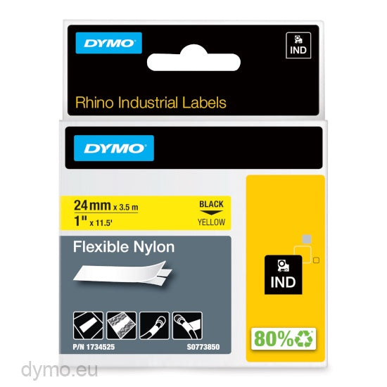 Dymo RHINO Tape 1734525 flexible nylon tape black on yellow 24MMx3.5M