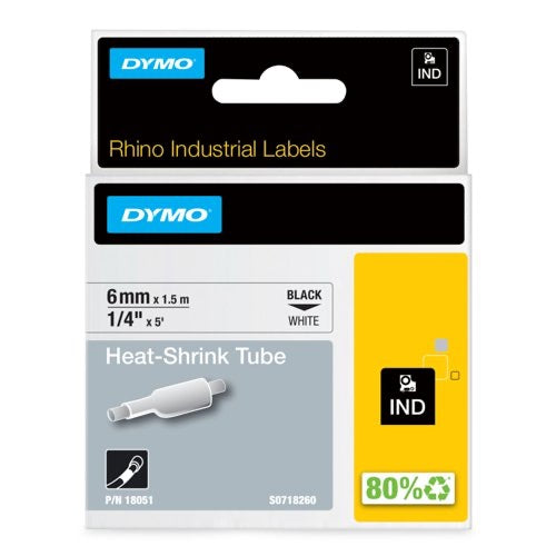 Dymo Rhino Industrial Heat Shrink Tube 6mmx1.5m Black on White.