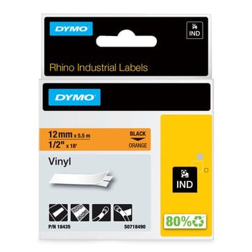 DYMO Rhino Industrial Tape Coloured Vinyl 12mmx5.5m black on orange