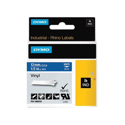 Dymo Rhino 18444 Label Printer Tape 12mmx5.5m Black on White