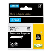 Dymo RHINO 18483 permanent polyester 12mmx5.5m black on white