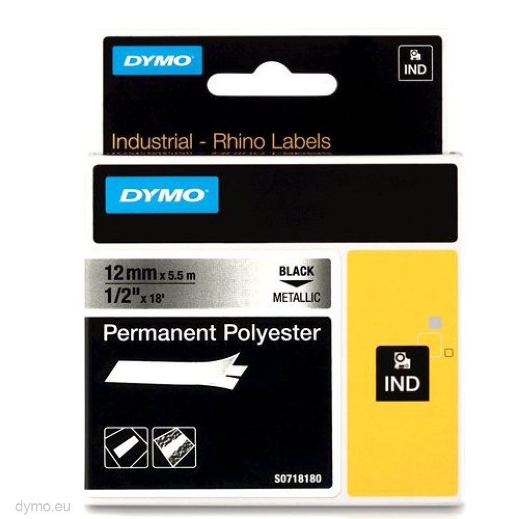 Dymo rhino 18486 12MMX5.5M metallic permanent polyester