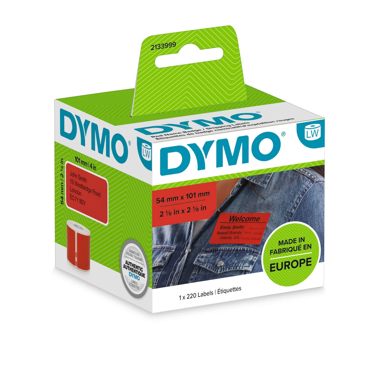 Dymo label 54X101MM 220 labels red