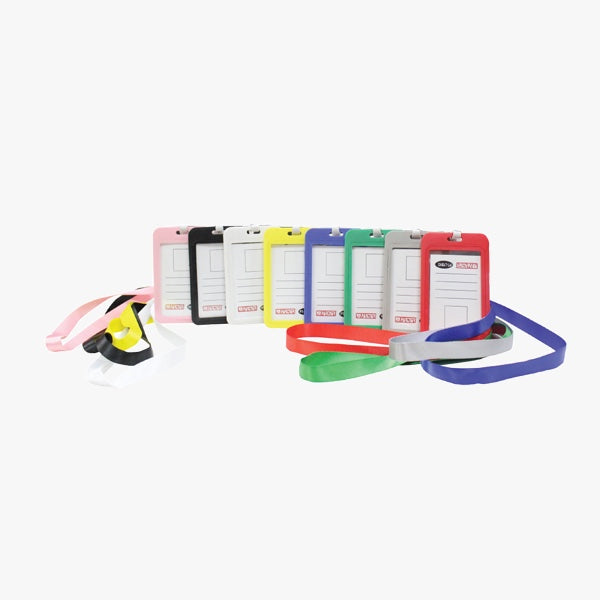 PVC COLORED NAME BADGE HOLDER WITH LANYARD VERTICAL