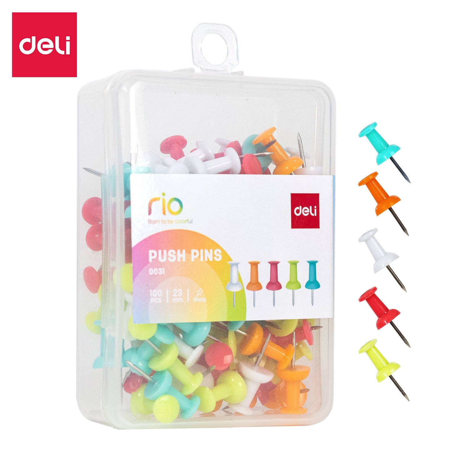 DELI COLOR PUSH PIN , 100 pcs / box