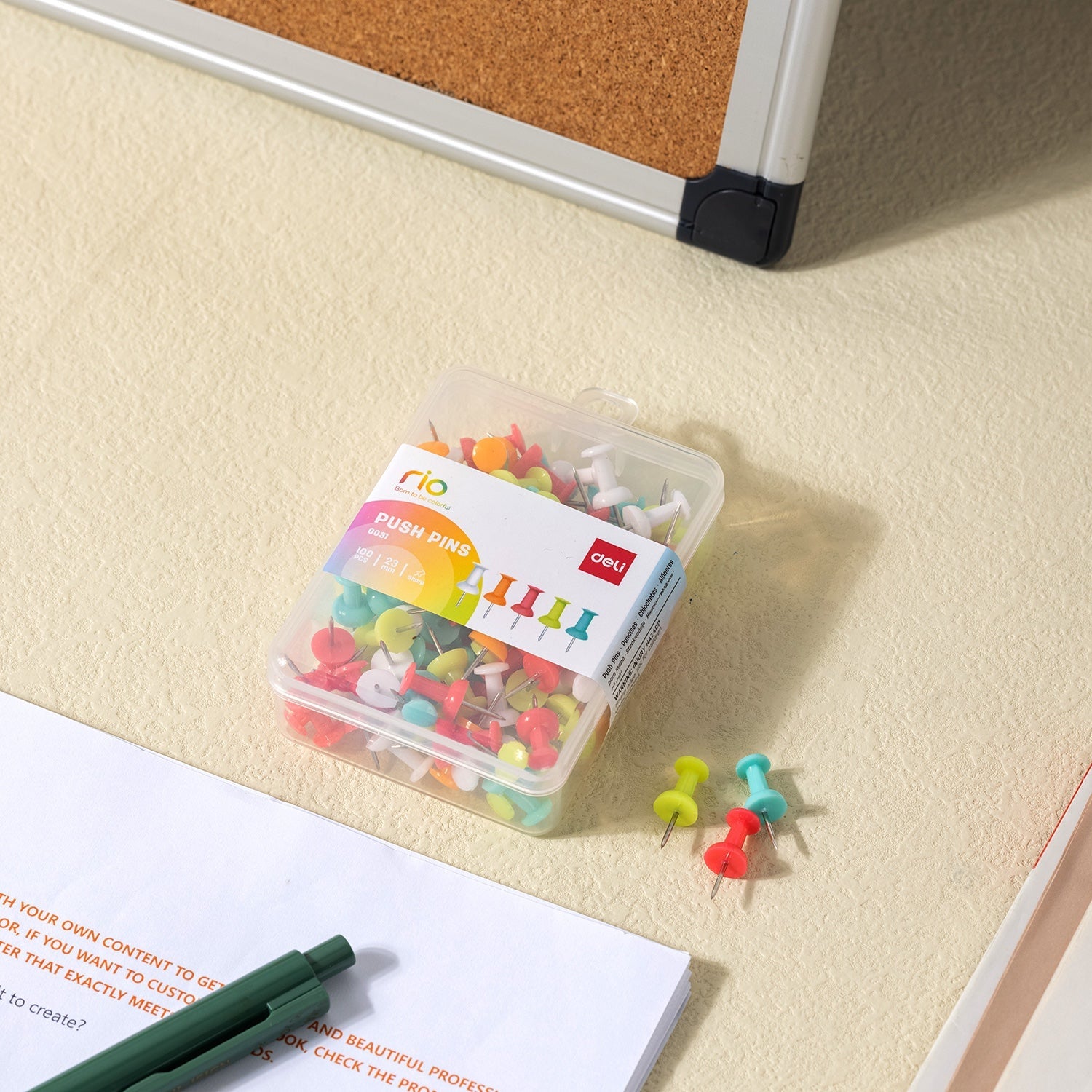 DELI COLOR PUSH PIN , 100 pcs / box