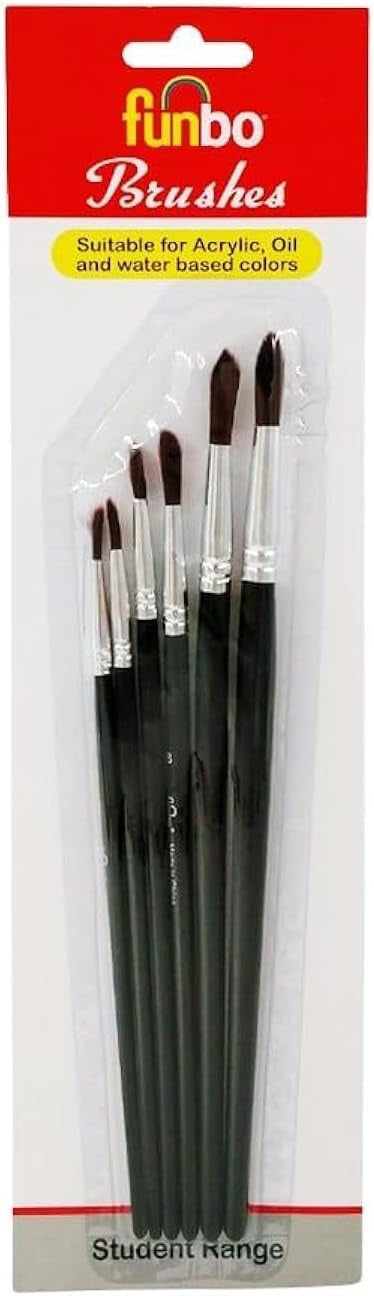 Multi-Purpose Short Round Funbo Oil Color Brush Set 6-Pieces, No. 2, 4, 6, 8, 10, 12 FO-BR-MPS-RND-06