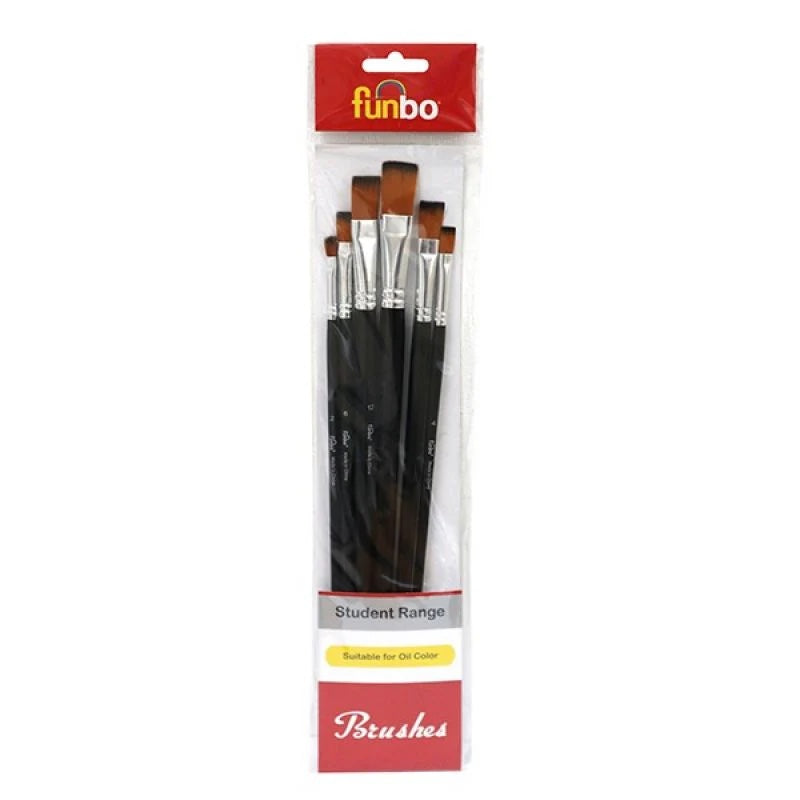 Multi-Purpose Long Round Funbo Oil Color Brush Set 6-Pieces, No. 2, 4, 6, 8, 10, 12 FO-BR-MPL-RND-06