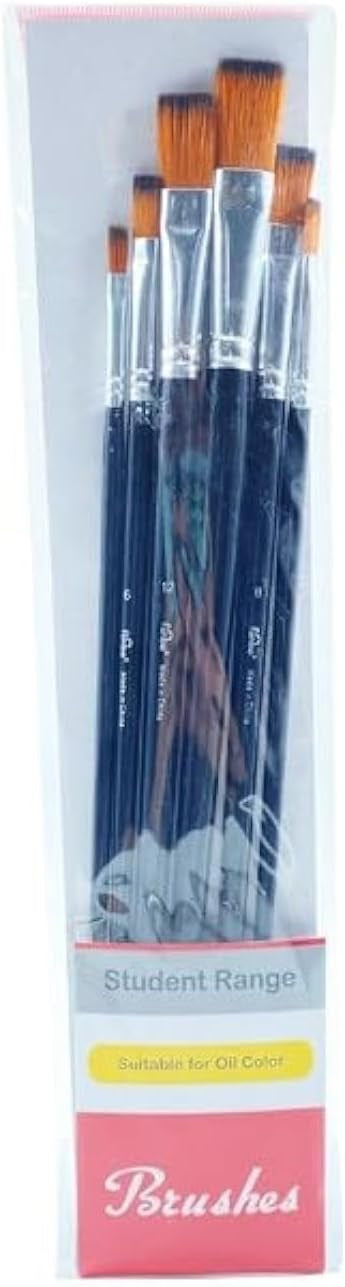 Multi-Purpose Funbo Long Flat Oil Color Brush Set 6-Pieces, No. 2, 4, 6, 8, 12, 14 FO-BR-MPL-FLT-06