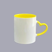 White Mug with Heart-Shaped Handle and Yellow Inside – Custom Printing | Raifa Print Qatar