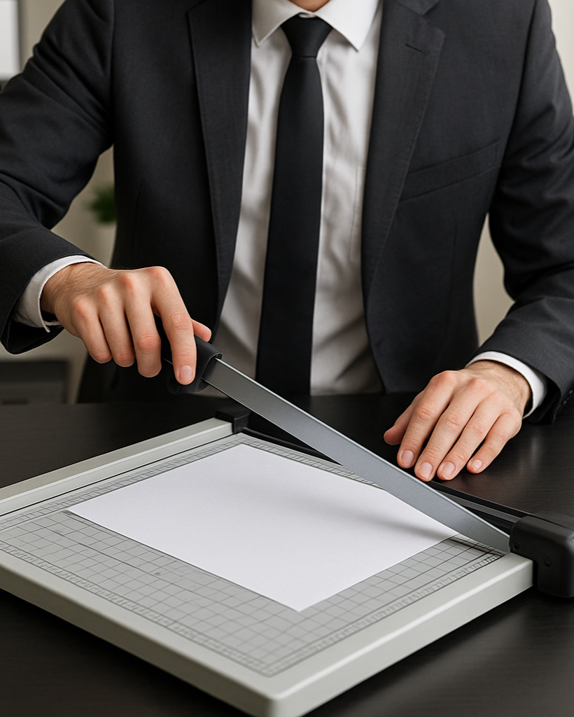 a office guy cutting paper using a3 manual paper cutter