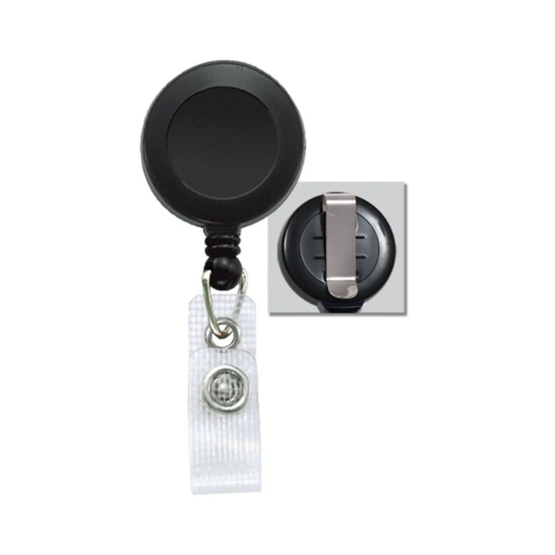 Black retractable badge reel with clip for ID cards – available in Qatar

