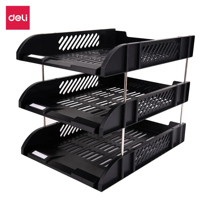 Deli 9217ES 3-Compartment File Rack – Durable Black Office Organizer – Best Price in Qatar