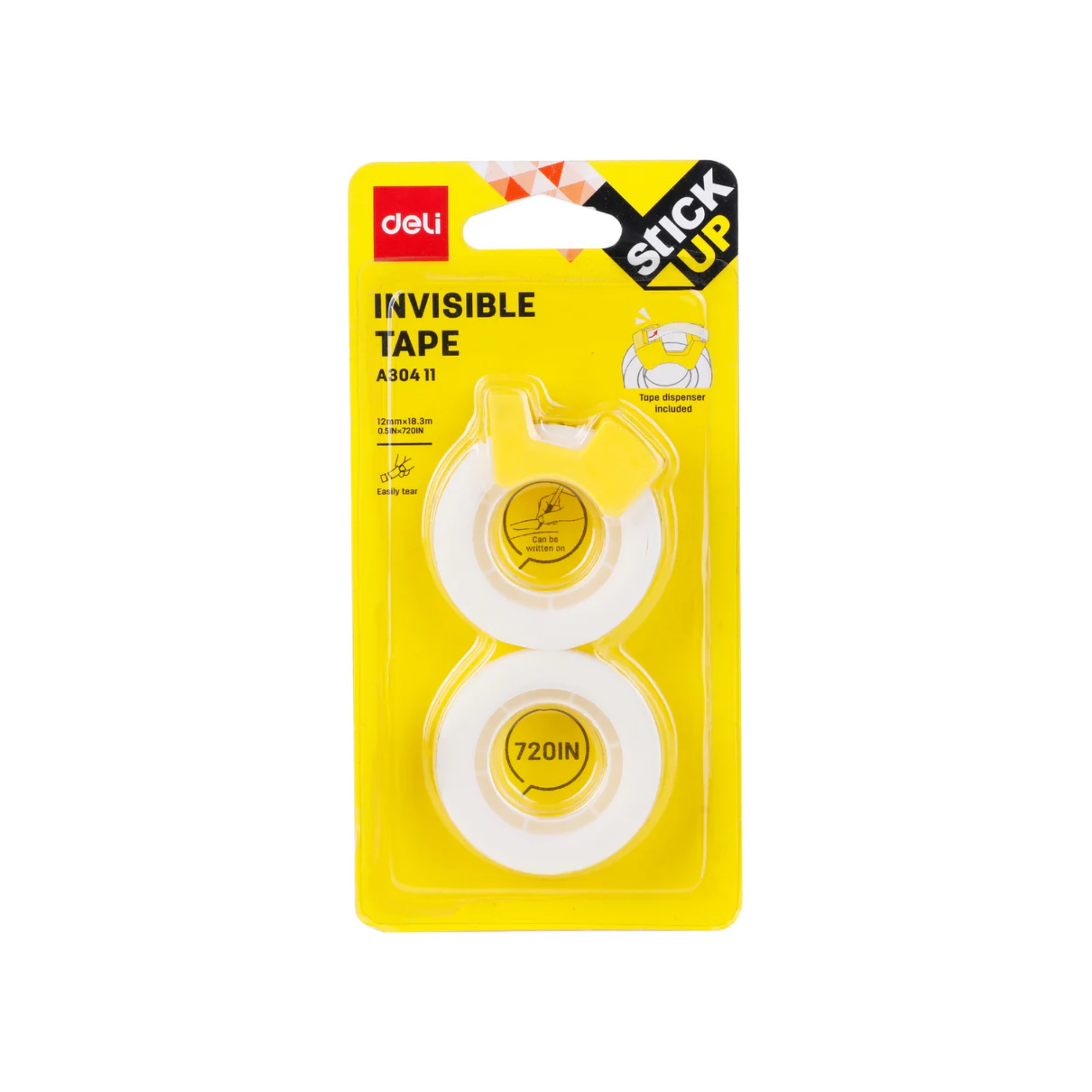 Deli invisible tape 12mm 2-roll blister pack for office use