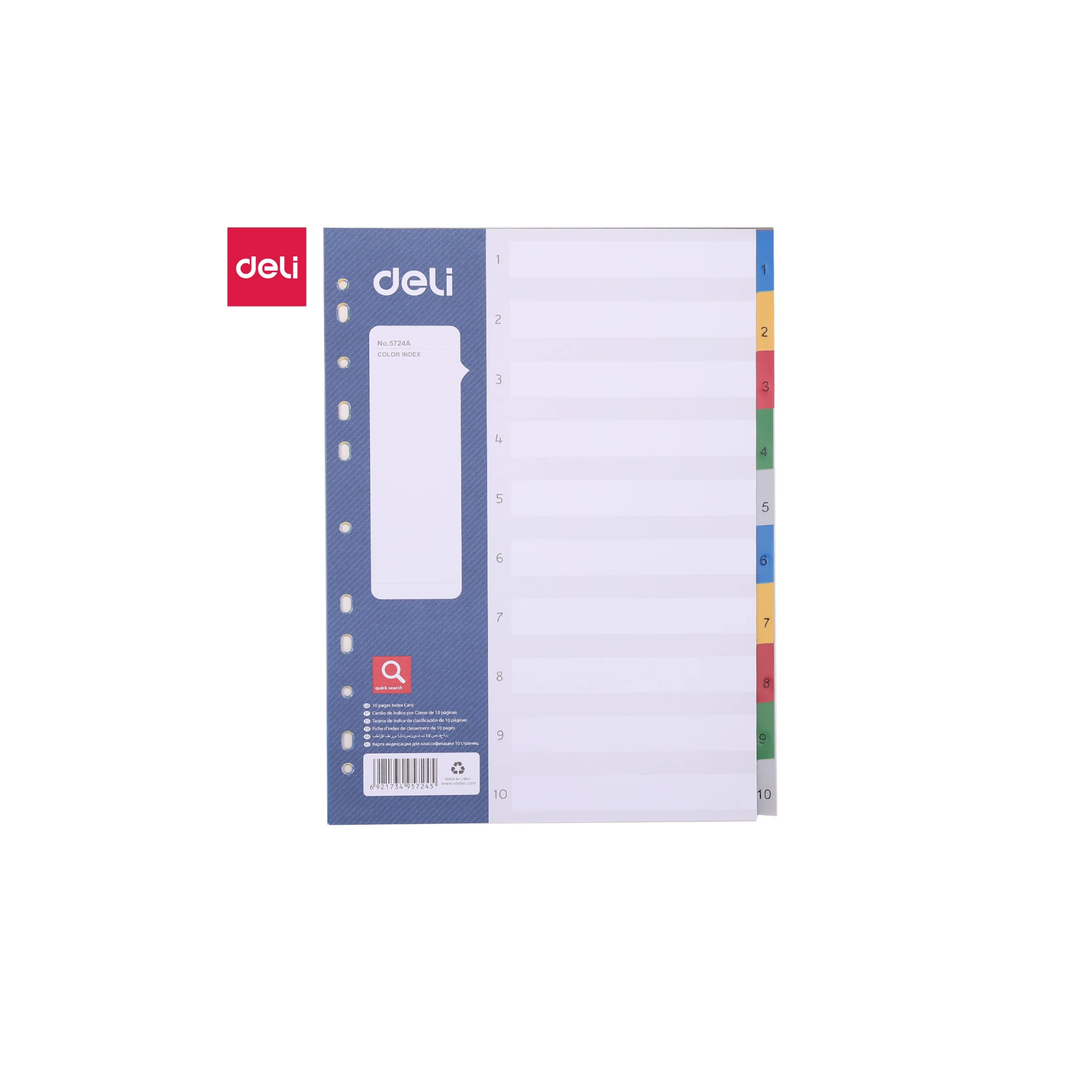 DELI A4 PP Plastic Divider with 1–10 Numbered Multicolor Tabs – Index Organizer for Files and Binders in Qatar