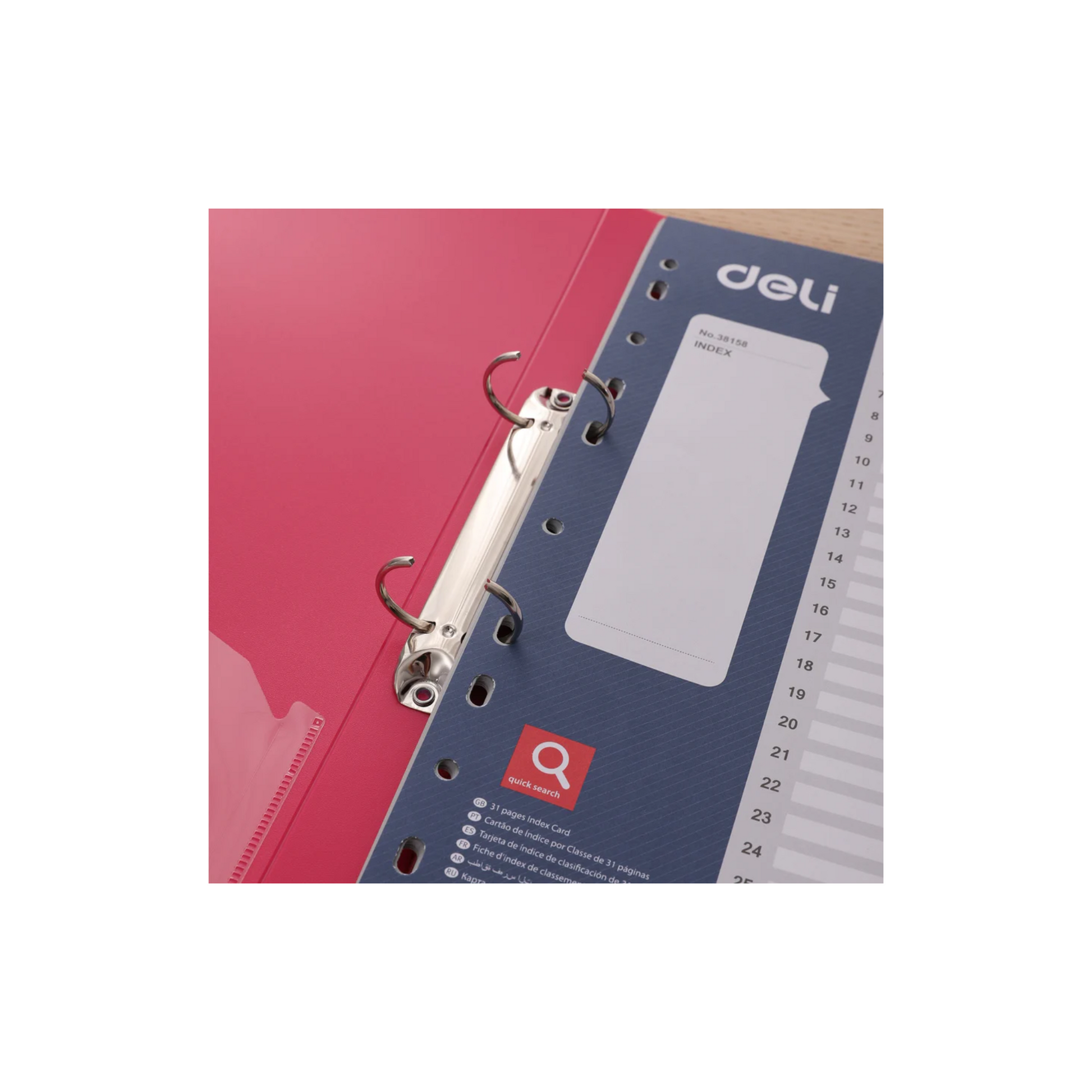 Deli PVC Index Divider (Grey, 1–31) in use within an A4 binder.