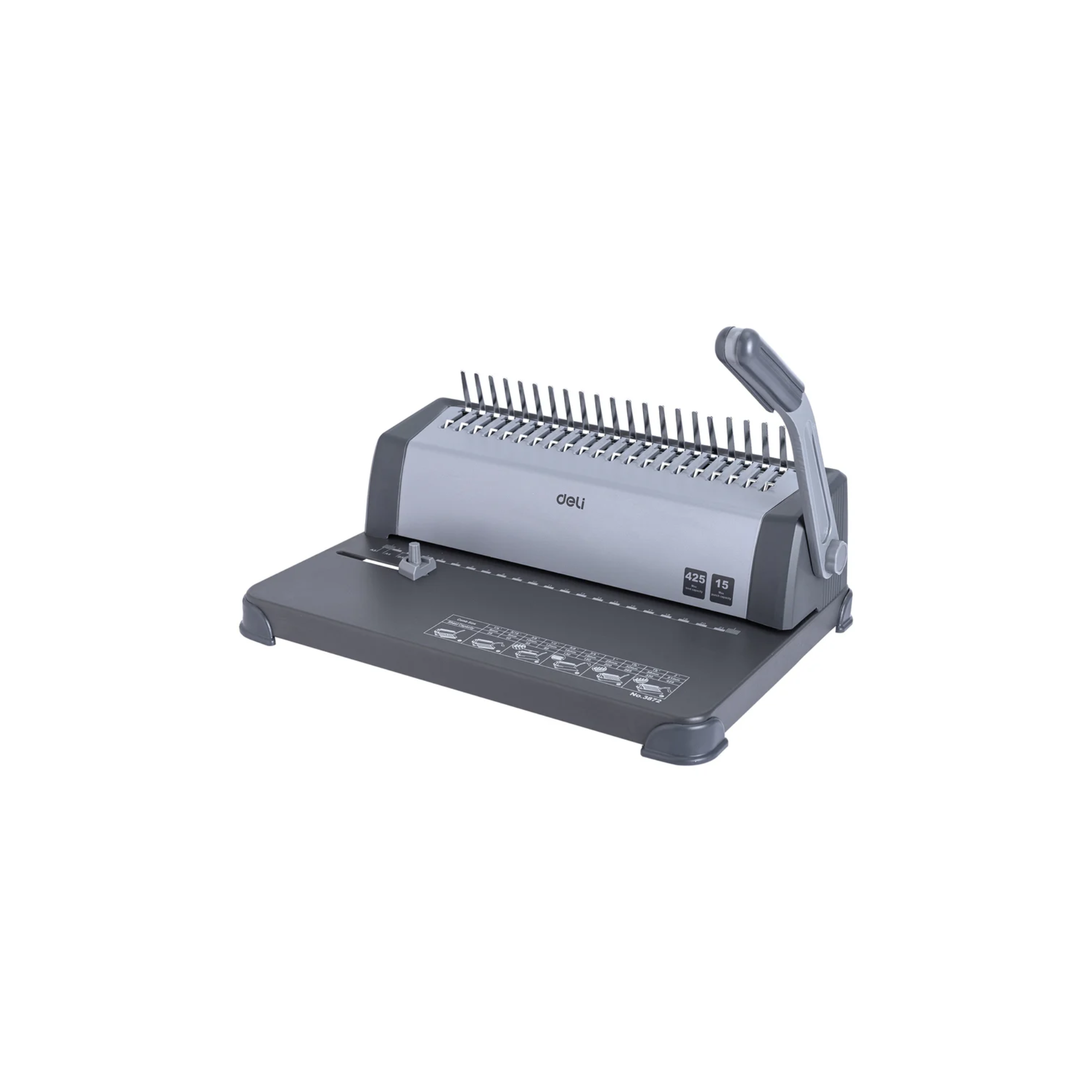 DELI Wire Binding Machine – Front View Showing Manual Binder for Up to 425 Sheets in Qatar