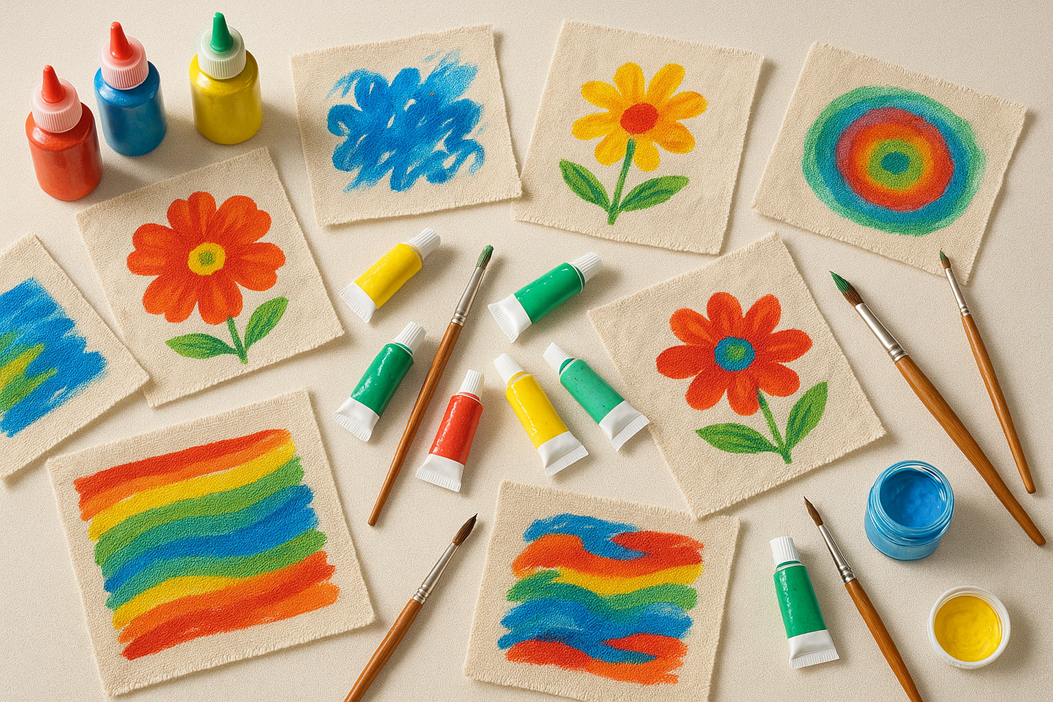 i need a back grounf pictute for fabric paint which any cloth is painted by fabric cloth and the paint is near by 