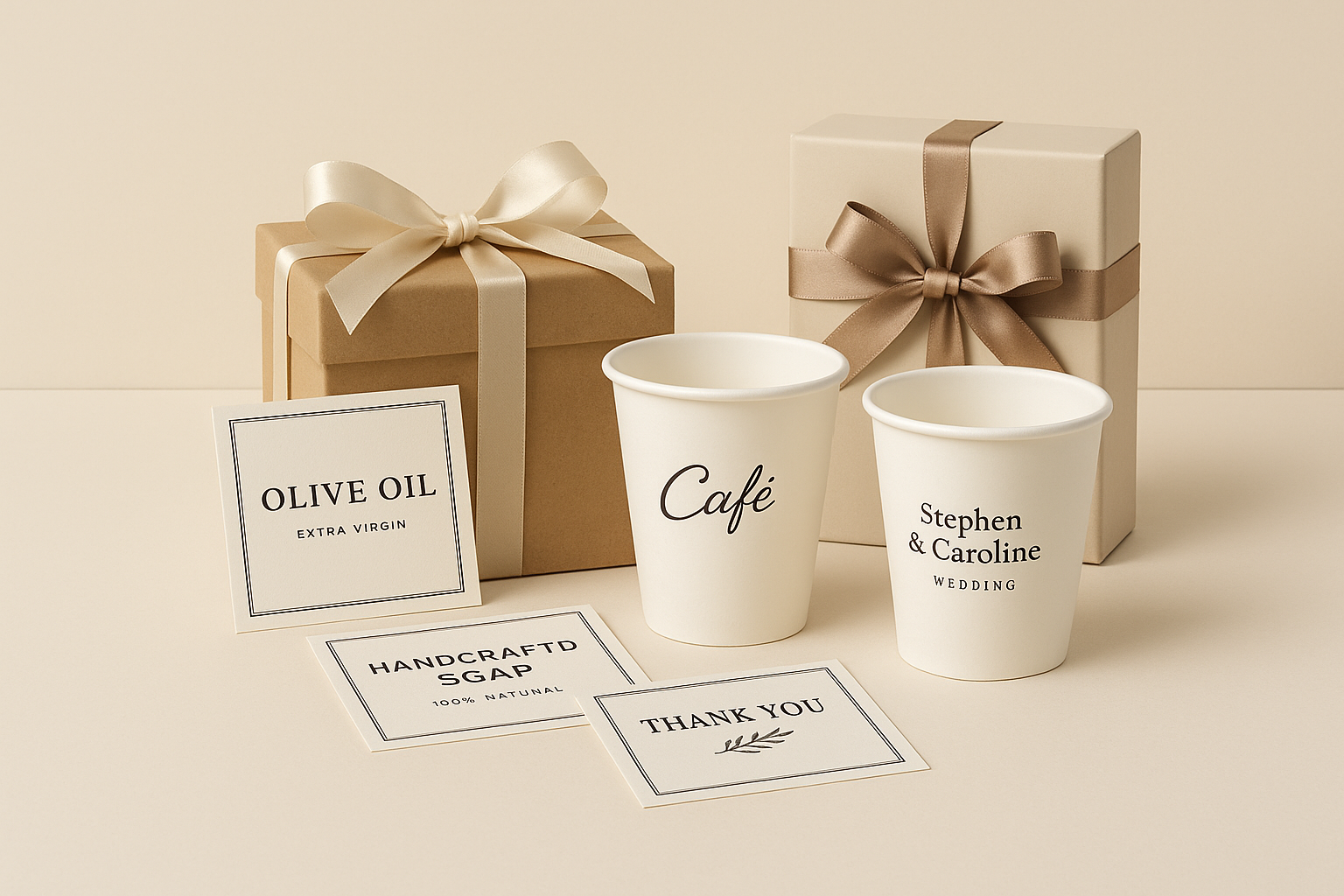 I NEED A CATOGORY REALISTIC IMAGE FOR MY CATAGORY PRINT & COPY SRVICES BACK GROUND COLOR MUST BE CREAM COLOR THE BASIC ITEMS IN THIS CATAGORY IS Packaging & Labels WHICH INCLUDES Product Labels, Customized Paper Cups, Gift Packaging MAKE IT ACCORDING TO THIS AND NO NEED LOT OF IMAGES JUST SIM[LE IMAGES WITH HIGH  QUALITY AND KEEP THE SBJECTS TO CENTRE AND LEAVE SOME SPACE AS IT IS AUTO CROPING WHILE UPLOADING