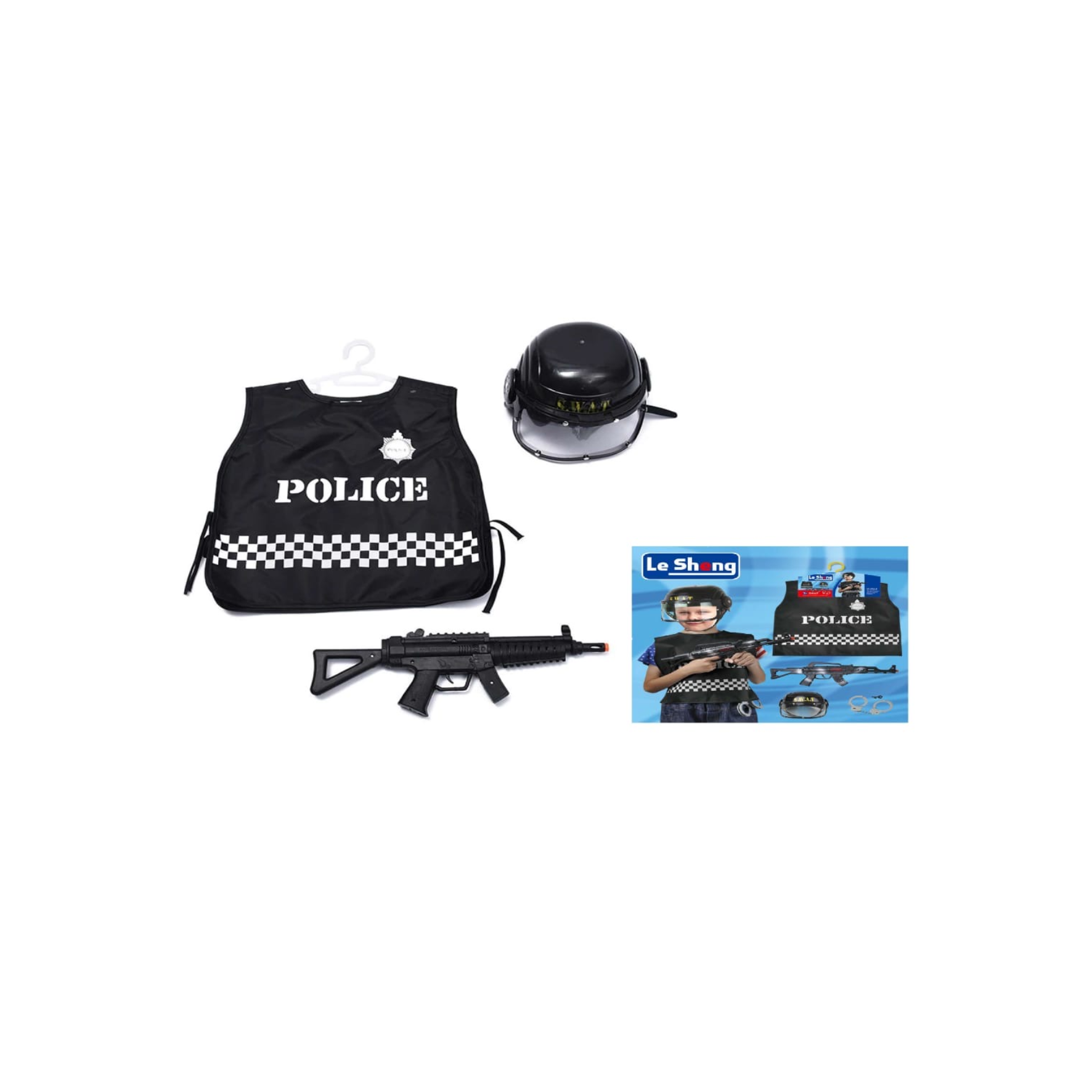 Front view of kids police costume with hat and badge – available in Qatar

